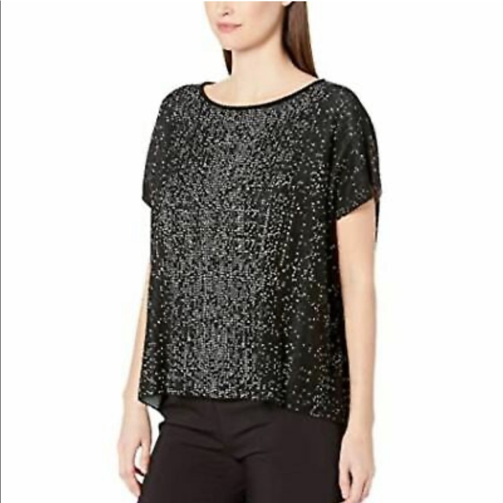 NWOT EILEEN FISHER Petite Sleek Tencel Printed Short-Sleeve Sweater Size…